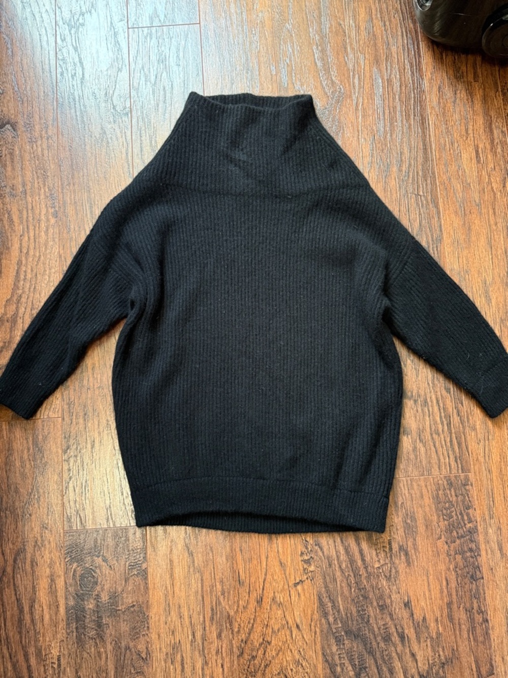 Autumn Cashmere Black Ribbed Funnel-Neck Sweater